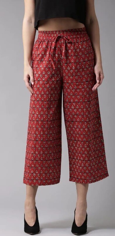 LAK LUUM Women Red straight Printed Cropped Palazzos 