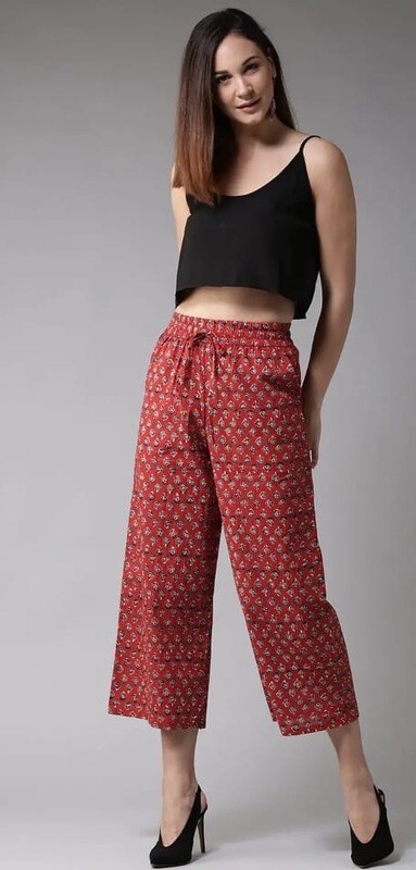 LAK LUUM Women Red straight Printed Cropped Palazzos 