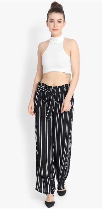 LAKLUUM Women Black &amp; White Striped Straight Palazzos 
MYN-PP