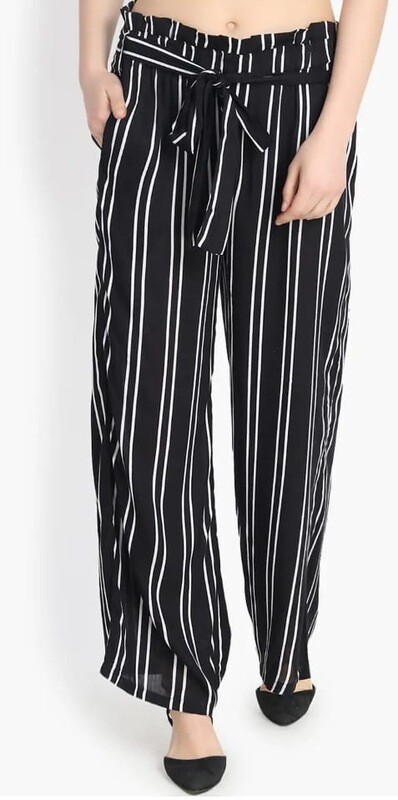 LAKLUUM Women Black &amp; White Striped Straight Palazzos 
MYN-PP
