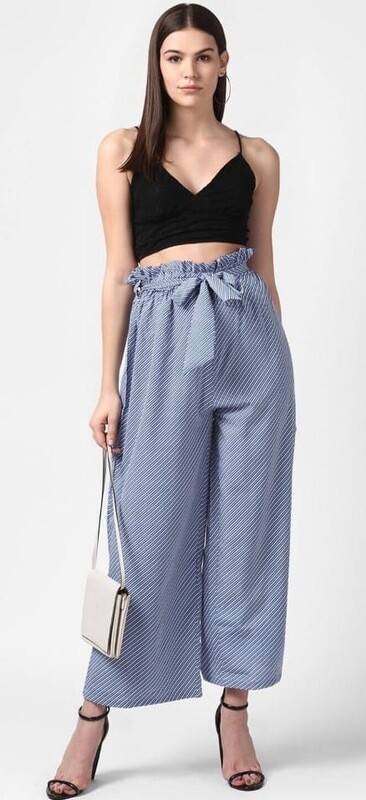 LAKLUUM Women Blue &amp; White Striped Flared Palazzos 
MYN-PP