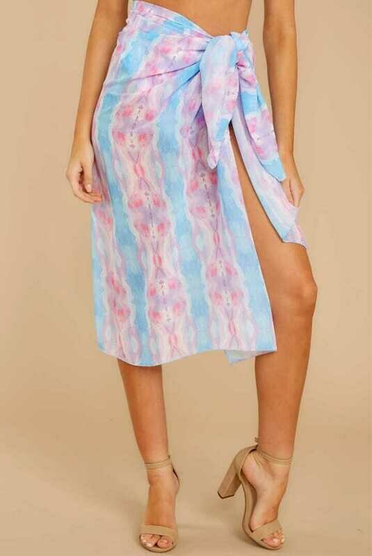 LAKLUUM Tropic Trends Pink And Blue Seaside Sunrise Sarong RED-OE