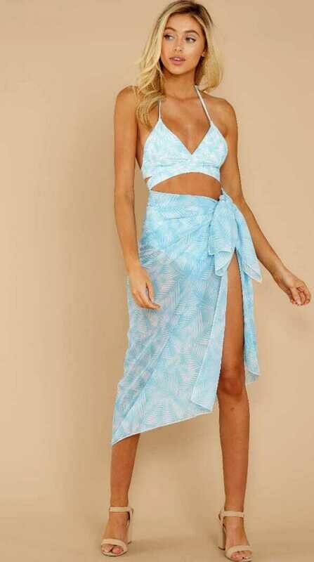 LAKLUUM Women Tropic  Trends Aqua Seaside Palm Print Sarong  RED-OE