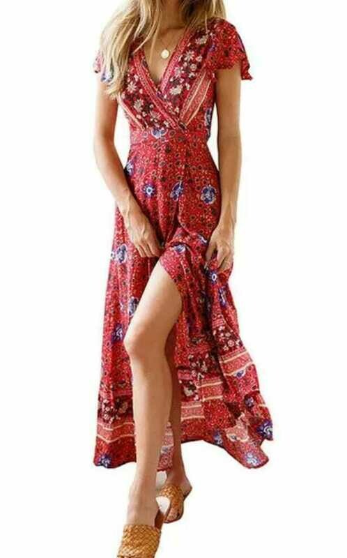 Floral V-Neckline Maxi X-line Dress AD-FE