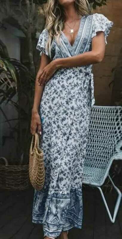 Floral V-Neckline Maxi X-line Dress AD-FE