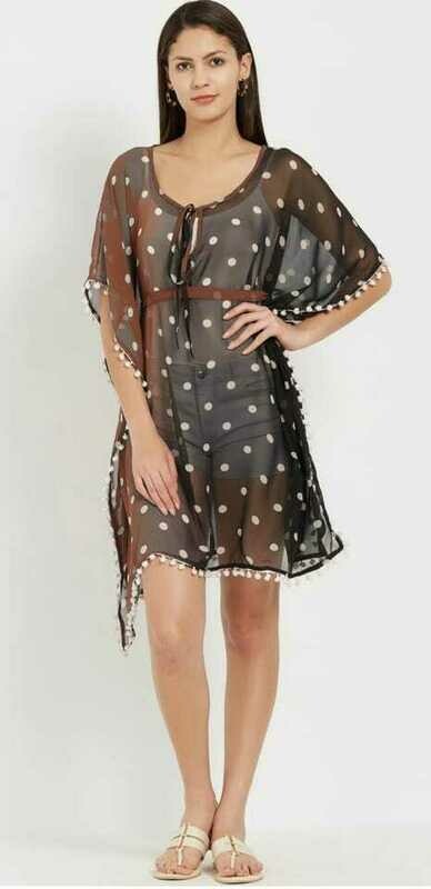 LAK LUUM Fashion Women Brown Printed Kaftan Cover-Up Dress  MYN-EL