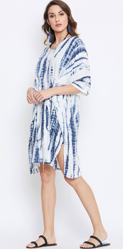 LAKLUUM Women White &amp; Blue Tie &amp; Dyed Cover-Up Kaftan MYN-PB