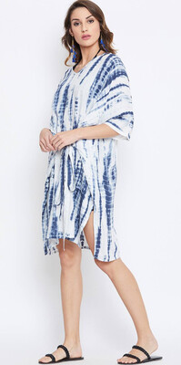 LAKLUUM Women White &amp; Blue Tie &amp; Dyed Cover-Up Kaftan MYN-PB