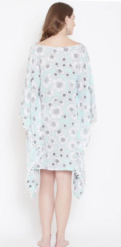 Women Blue Printed Kaftan Cover-Up Dress  MYN-PP