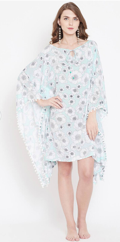 Women Blue Printed Kaftan Cover-Up Dress  MYN-PP