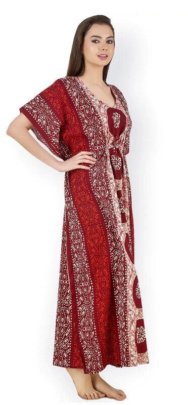 Maroon Printed Maxi Nightdress KAFTAN 
MYN-EL