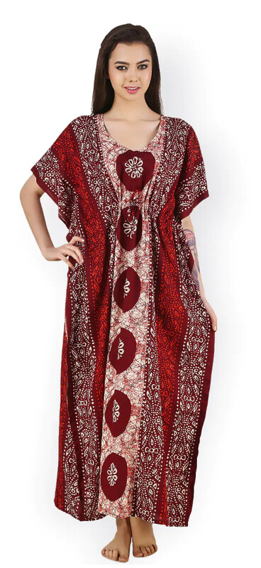 Maroon Printed Maxi Nightdress KAFTAN 
MYN-EL