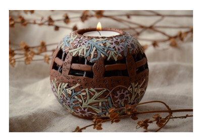 Unusual clay candle holder MH-RI
