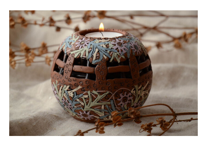 Unusual clay candle holder MH-RI