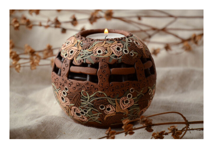 Bright clay candle holder MH-RI