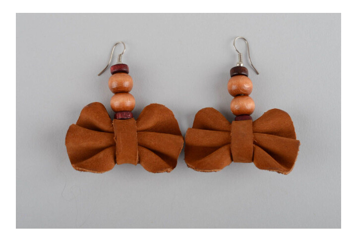 Bow earrings handmade jewelry leather 
MH-RA