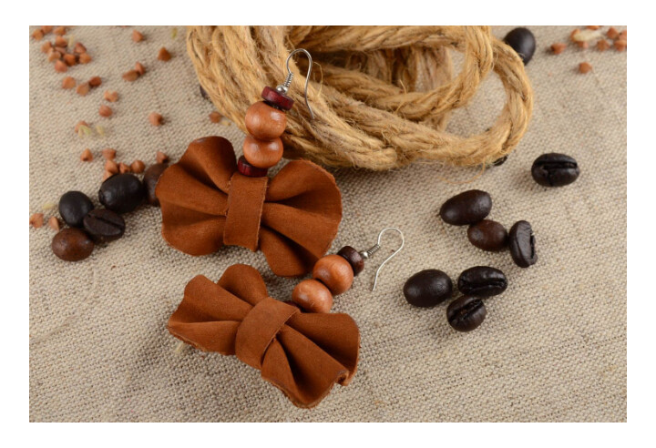 Bow earrings handmade jewelry leather 
MH-RA