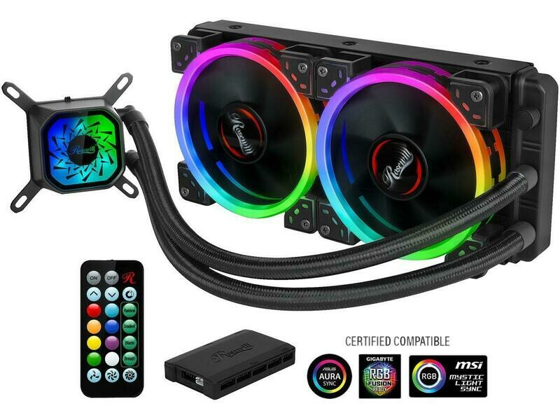 Rosewill RGB AIO 240mm CPU Liquid Cooler, Closed Loop PC Water Cooling, Quiet Addressable RGB Ring Fans, Intel/AMD Compatible, 400mm Sleeved Tubing - PB240-RGB Rosewill RGB AIO 240mm CPU Liquid Cooler, Closed Loop PC Water Cooling, Quiet Addressable RGB Ring Fans, Intel/AMD Compatible, 400mm Sleeved Tubing - PB240-RGB
