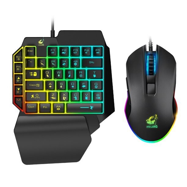 Toutek ZIYOULANG T1 Wired One Handed Gaming Keyboard Mouse Combo for PC Gamer