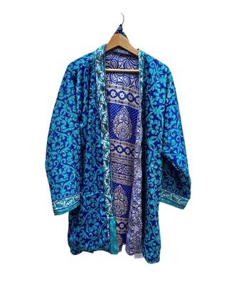Kimono largo midi de seda natural Alba en azul
