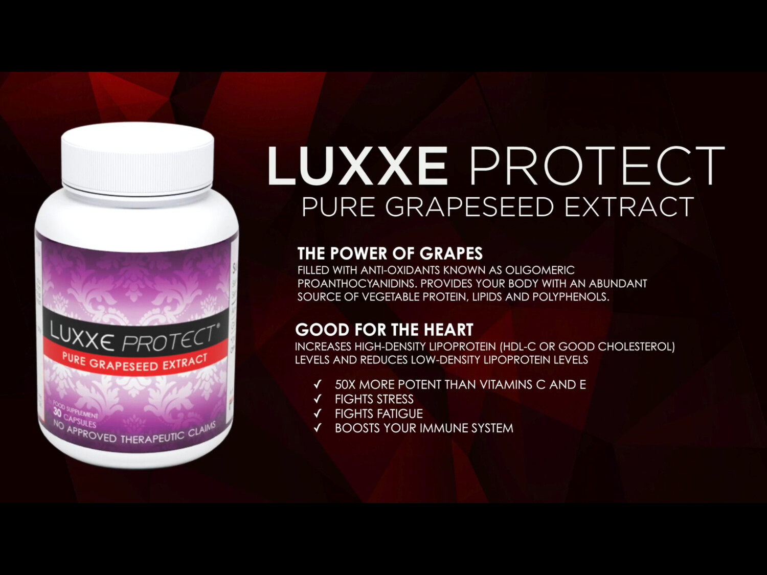 LUXXE PROTECT PURE GRAPESEED EXTRACT 500MG (30 CAPSULES)
