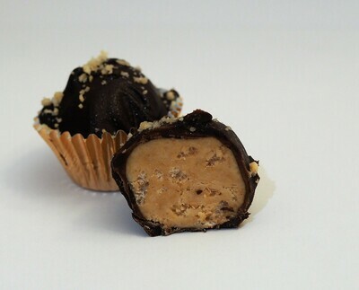 3 vegan chocolate peanut butter balls with rice krispies. GLUTEN FREE available