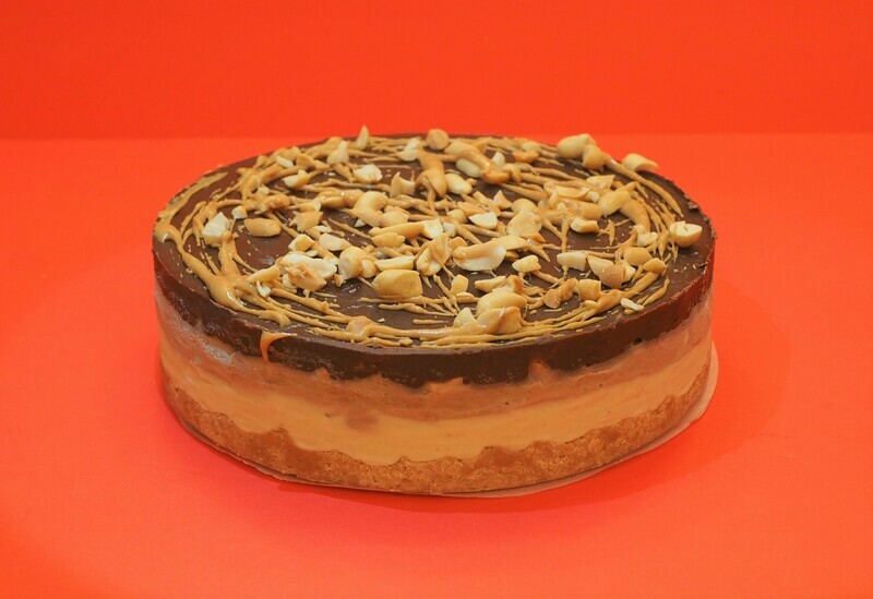 Vegan Snickers ice-cream cake. GLUTEN FREE AVAILABLE.
