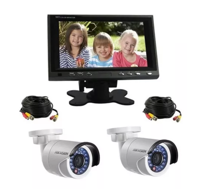 Kit Cctv Seguridad Lcd 7 Color + 2 Camaras Infrarrojas + Cable Listo Para Instalar