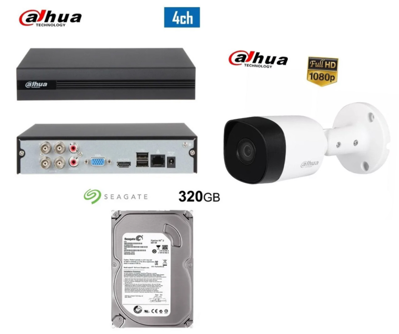 Kit Seguridad Dahua Dvr 4 + Disco + 1 Camaras 2mp Exterior