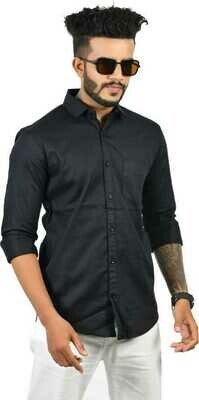 Men Slim Fit Solid Casual Shirt (Black)