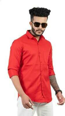 Men Slim Fit Solid Casual Shirt (Red)
