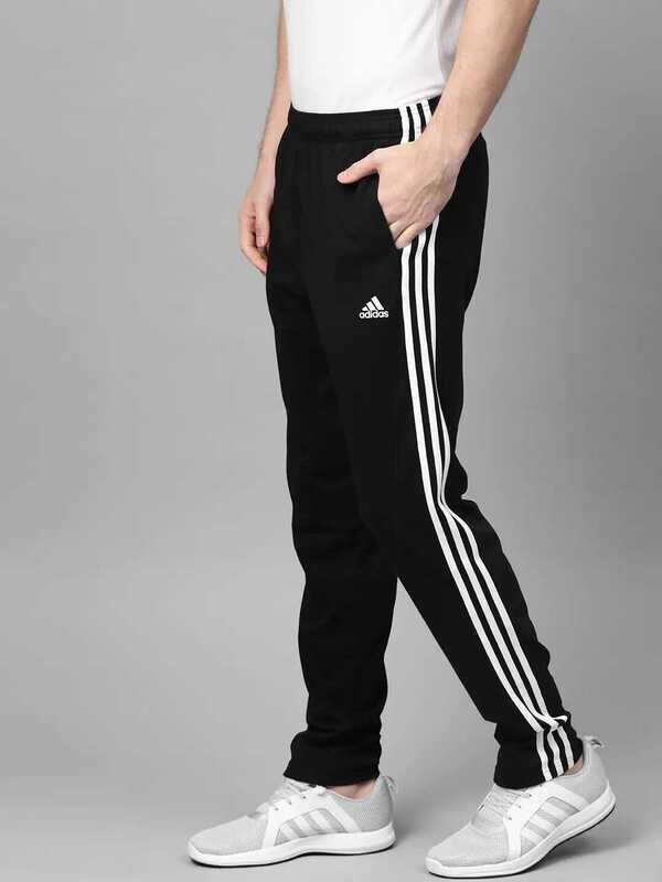 Adidas Solid & Casual Men Black & White Track Pants