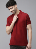 SANMIG Men Maroon Solid Pure Cotton Polo Collar Lounge T-shirt