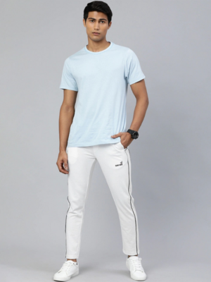 Sanmig Men White Solid Regular Fit Track Pants with Side Stripes