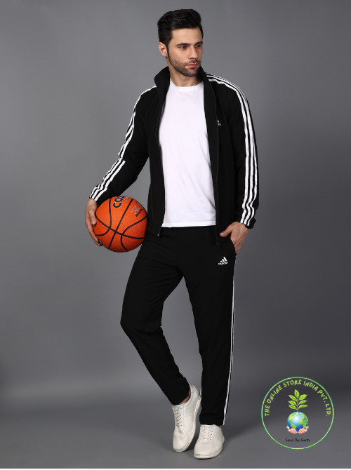 ADIDAS Striped Men BLACK Track Suit (Jacket & Track Pant )