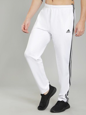 Adidas Solid & Casual Men White & Black Strips Track Pants