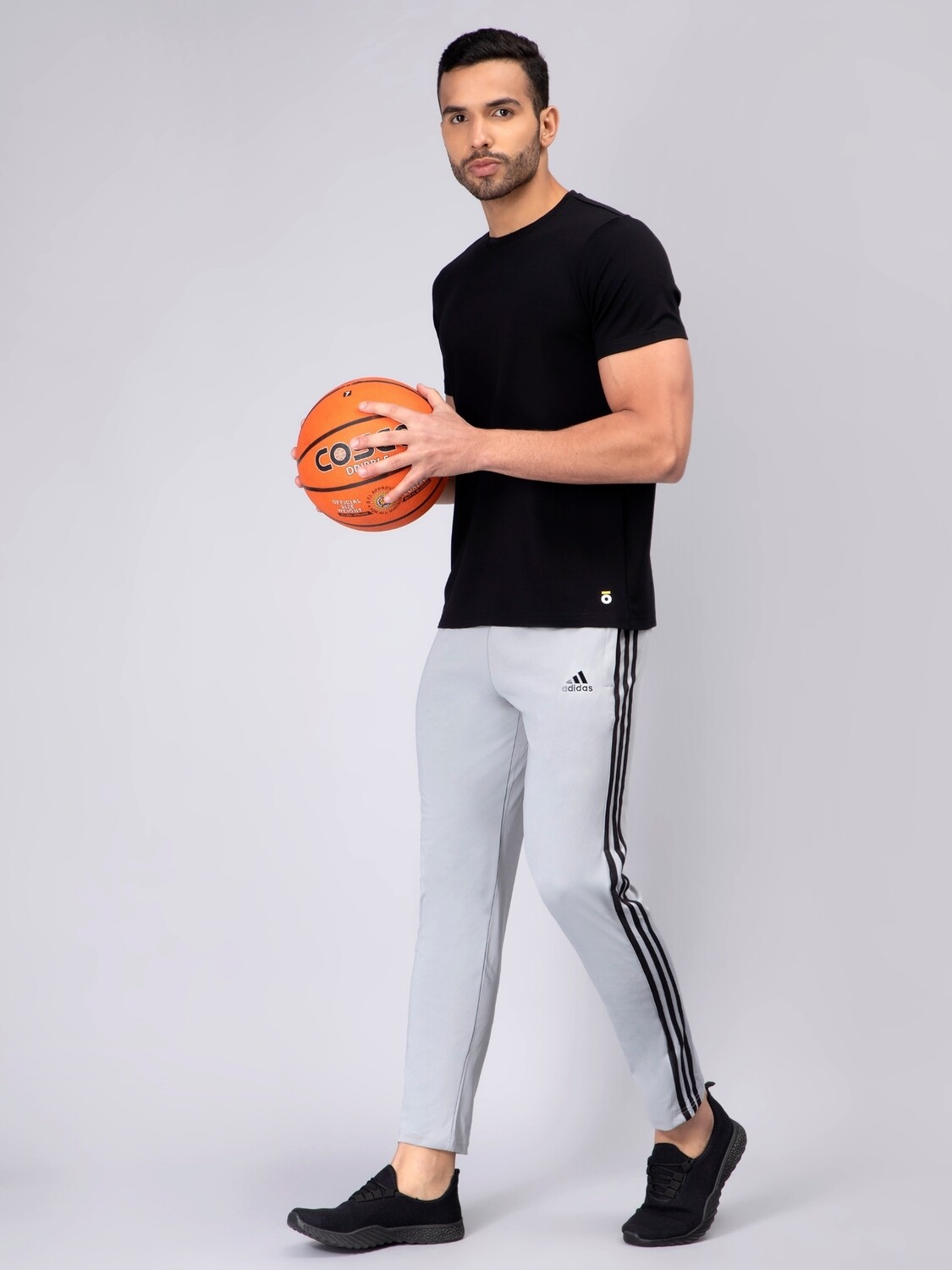 Adidas Solid &amp; Casual Men Grey with Black Stripes