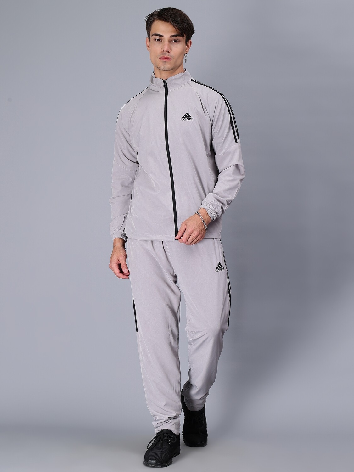 Original Adidas Striped Men Grey Track Suit (Jacket &amp; Track Pant​)