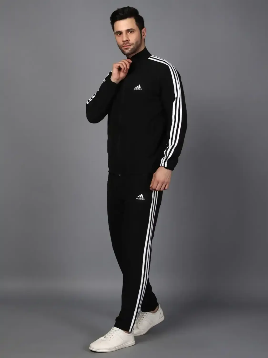 ADIDAS Striped Men BLACK Track Suit (Jacket Track Pant​)
