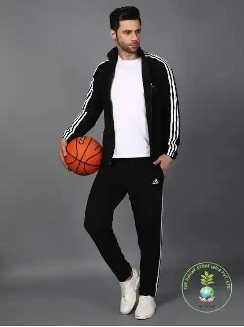 Original Adidas Striped Men Black Track Suit  (Jacket &amp; Track Pant​)
