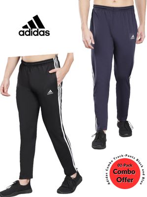 Adidas Solid &amp; Casual Men Track Pants color Black &amp; Navy Blue