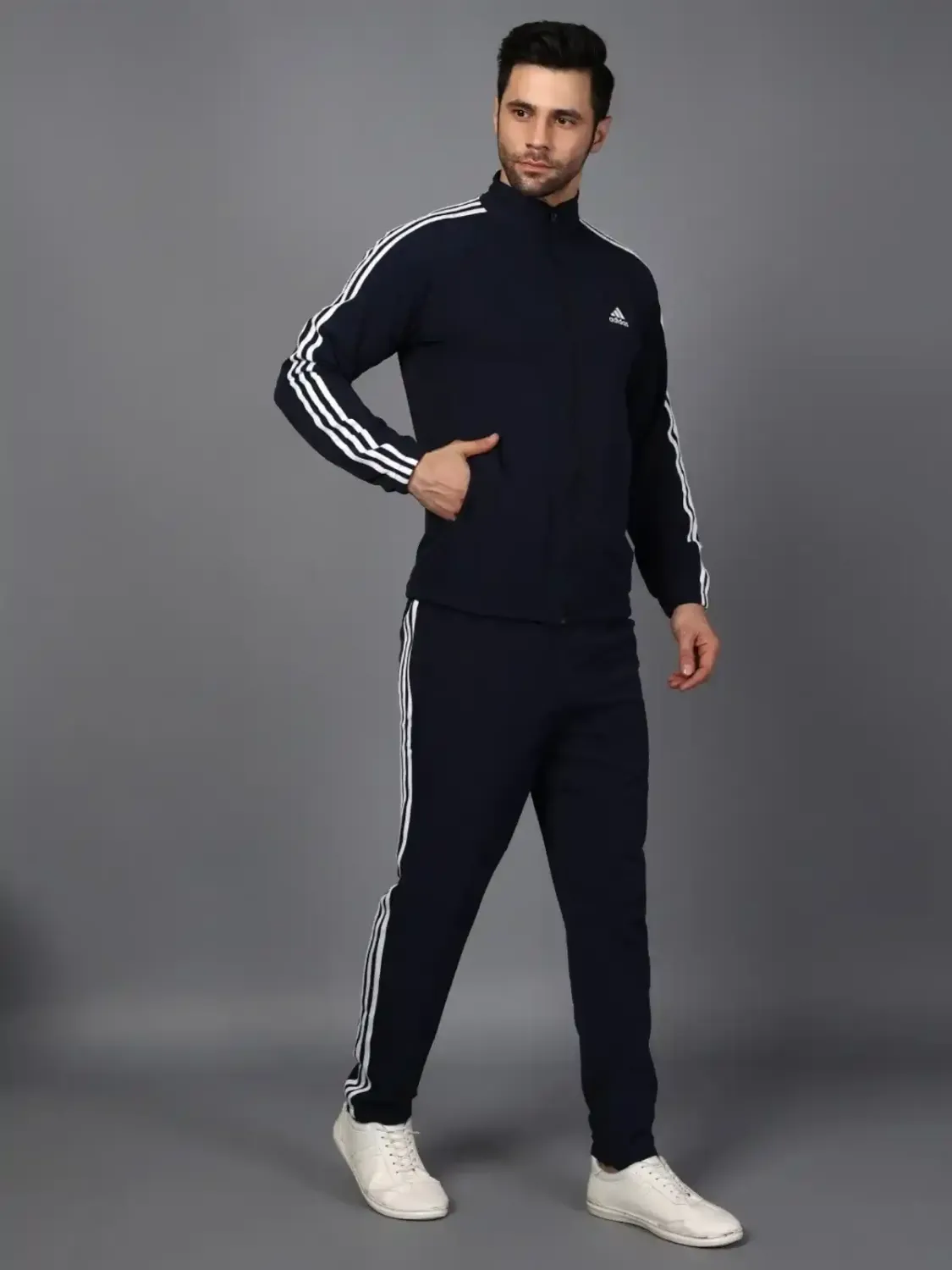 Men Navy Blue Track Suit With Striped (Jacket &amp; Track Pant​)