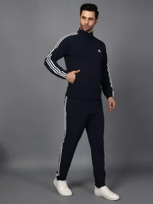 Men Navy Blue Track Suit With Striped (Jacket & Track Pant)