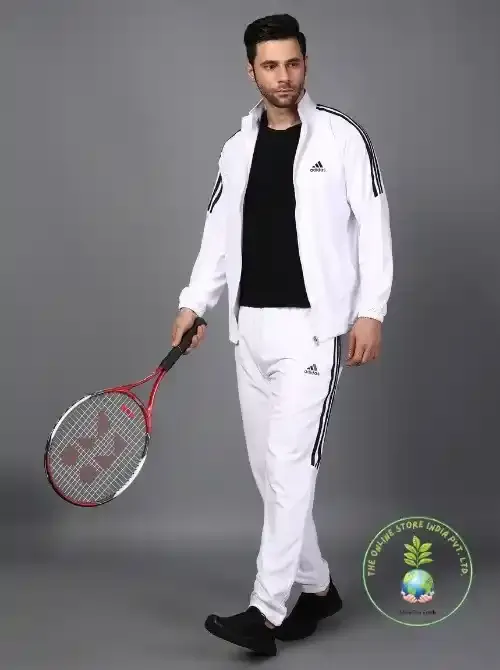 Original ADIDAS Half Striped Men White TrackSuit (Jacket &amp;Track-Pants)