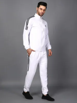 Men White Track Suit With Striped (Jacket & Track Pant)