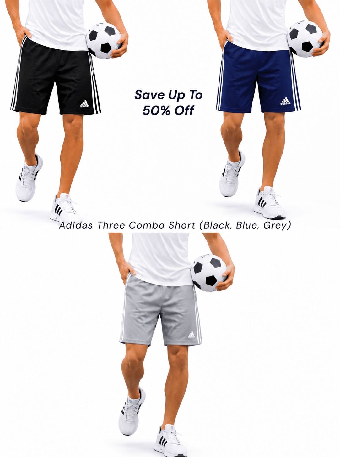 Solid Casual Men Sports Shorts (Grey, Black, Blue) 3-Pack