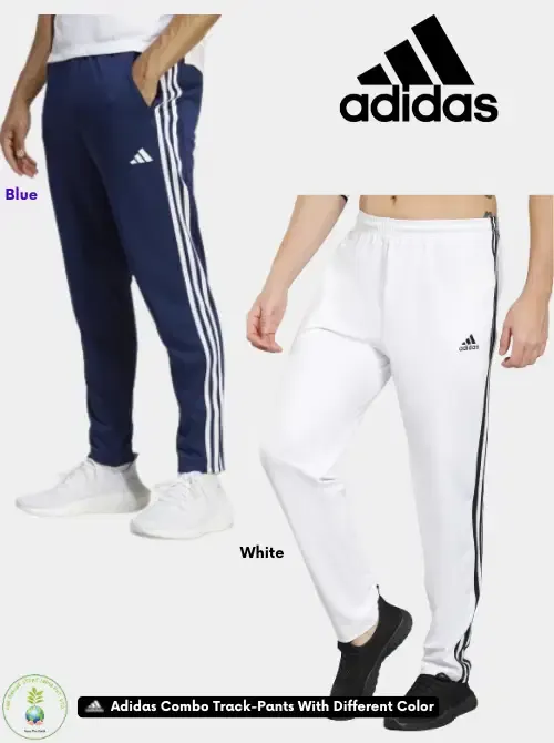 Adidas Solid &amp; Casual Men Track Pants color Blue &amp; White