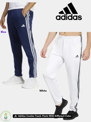 Adidas Solid &amp; Casual Men Track Pants color Blue &amp; White