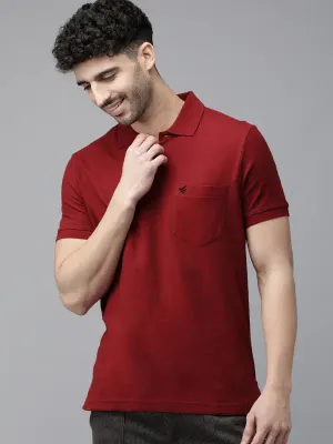 SANMIG Men Maroon Solid Pure Cotton Polo Collar Lounge T-shirt SANMIG Men Maroon Solid Pure Cotton Polo Collar Lounge T-shirt
