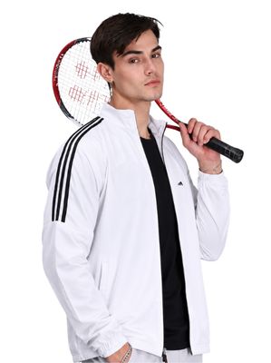 Men White Upper Jacket With Half Striped